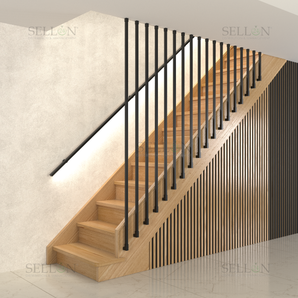 Wandhandlauf Handlauf mit LED Beleuchtung Stahl Pulverbemalt Schwarz Anthrazit Weiß 25x45 mit SLIM Handlaufhalter Wandhandlauf Geländer Treppe